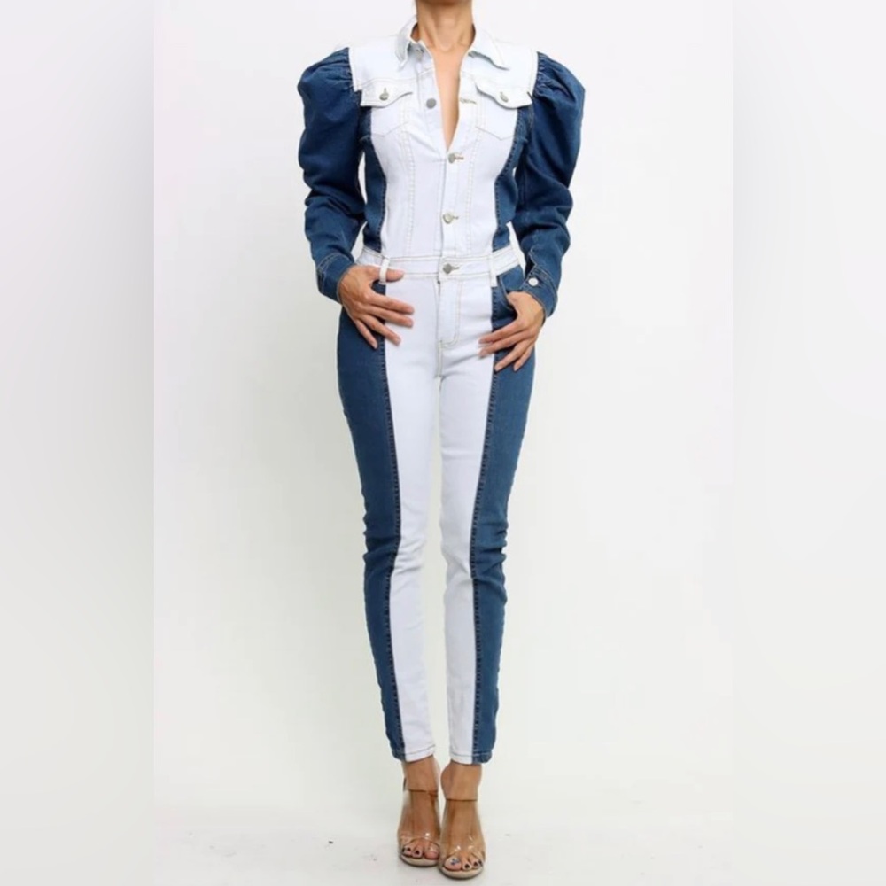 Transitional Two Toned Denim Jumpsuit